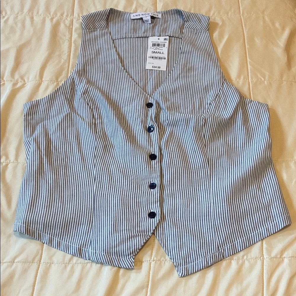 Striped Sleeveless Button-Up Top